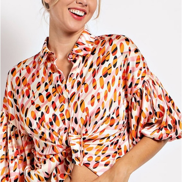 33 FABULOUS BOHO SATIN BUBBLE SLEEVE SHIRT - Picture 3 of 4